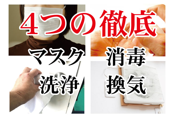 ４つの徹底　マスク　消毒　洗浄　換気